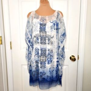 Max Studio Sheer Dress Blue And White Size XS